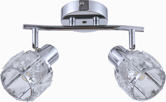 Agora Lighting Πλαφονιέρα Οροφής Ασημί με Ντουί E14 με Κρύσταλλα