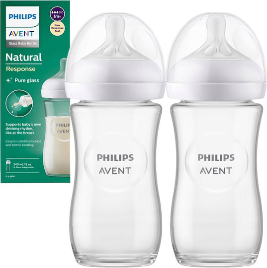 Philips Set Glas Babyflaschen Gegen Koliken Mit Silikon Sauger Für 1+ Monate 240ml 2 Stück