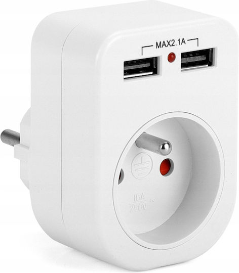 Montis Einzelne Steckdose mit 2 USB-A und Schalter