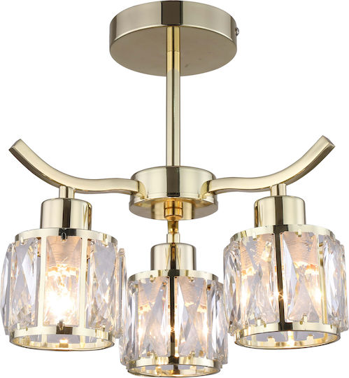 Agora Lighting Πλαφονιέρα Οροφής Χρυσή με Ντουί E27 με Κρύσταλλα