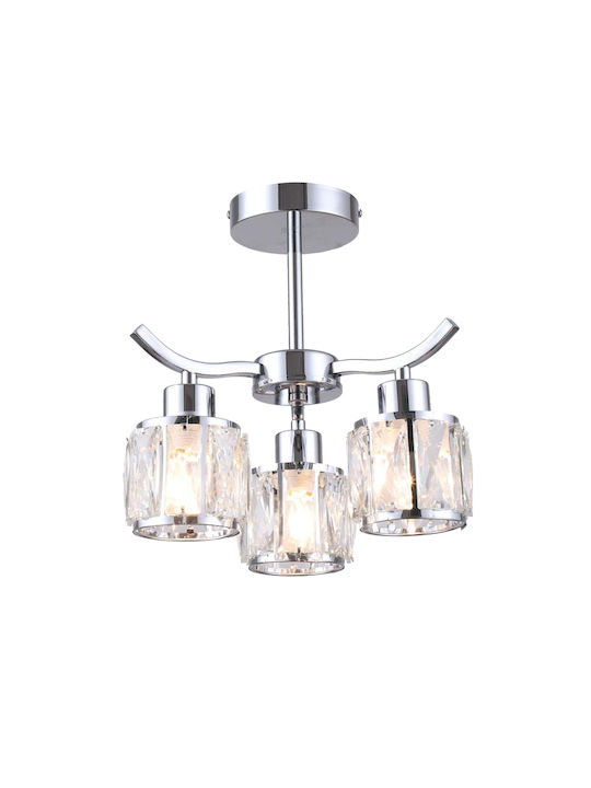 Agora Lighting Πλαφονιέρα Οροφής Ασημί με Ντουί E27 με Κρύσταλλα