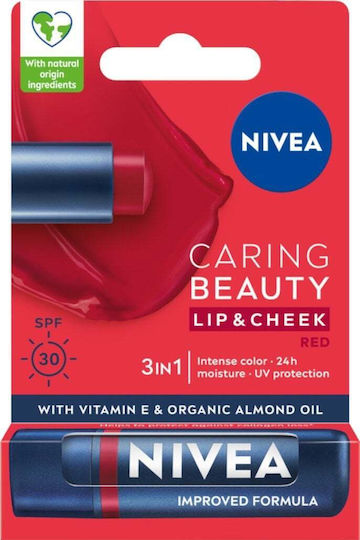 Nivea Caring Beauty Lip Balm SPF30 Κόκκινο & Cheek 4.8gr