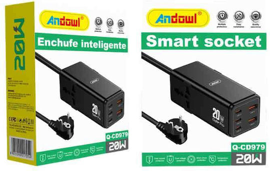 Andowl Qcs979 Πολύπριζο με USB-A και USB-C