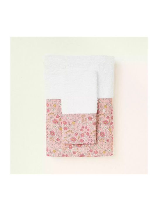 Set of Baby Towels Printed Dusty Pink Floral 2pcs 379077 Ntampoudis Ntm-379077