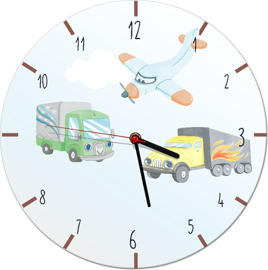 Kinder-Wanduhr Blau Uhr Kinderzimmer Autos Flugzeuge