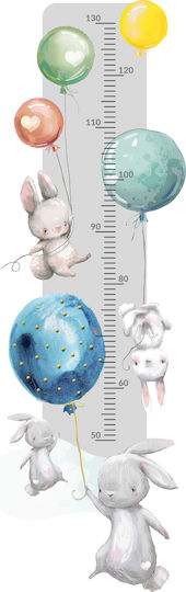 Children's Growth Chart Colorful Wall Sticker Grey Bunnies 45x120