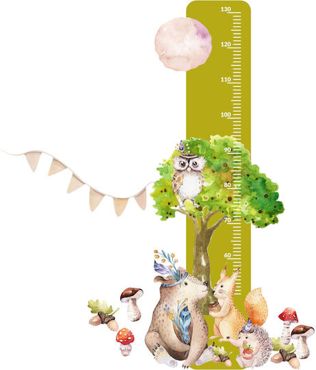 Kids Growth Chart Green Wall Sticker Boho Animals 45x120
