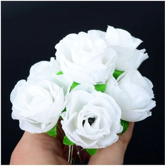 Set of 4 White Fabric Hair Flowers Mariza
