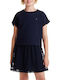 Kids Dress Short Sleeve with Lace Floral Dark Night Navy