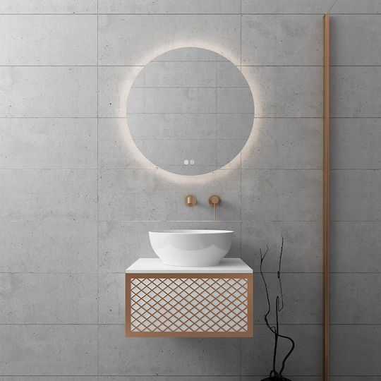 Orabella Countertop with Sink & Mirror with Light L50xW25xH45cm White/Gold