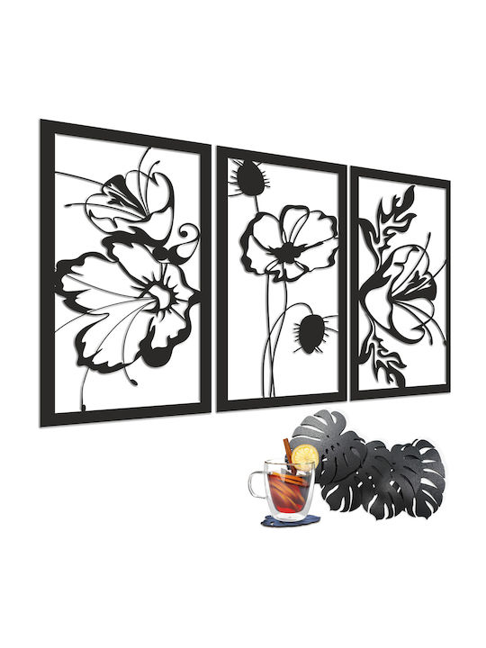 Tablou 3D Triptic Panou Decupat Flori Maci Decor Perete Living