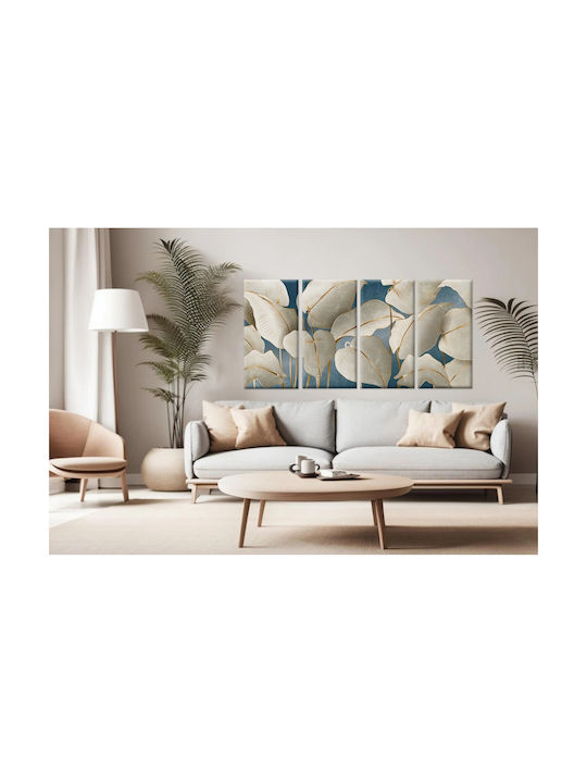 Large Living Room Picture Wall Decoration White Leaves Gold Frame 80x160
