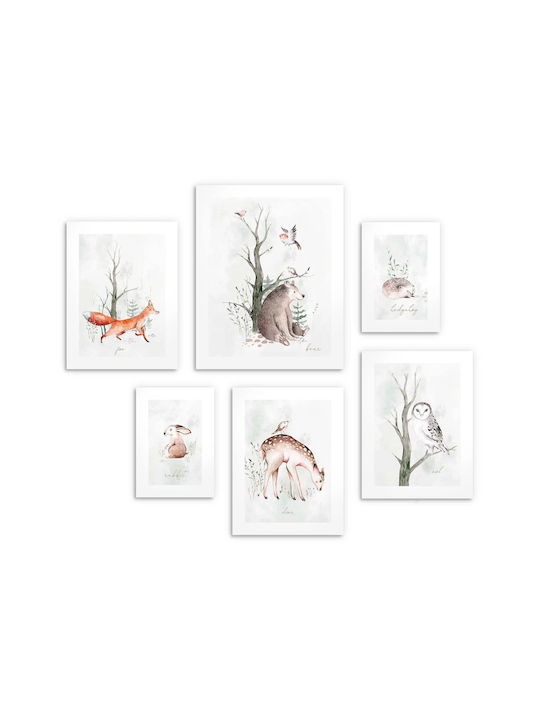 Παιδικές Αφίσες Σετ 6 Τεμαχίων Gallery Watercolour Forest Animals Set 100x100