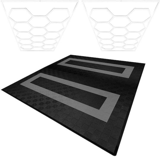 Lămpi LED hexagonale X 2 și margini pentru plăci de pardoseală ventilate pentru garaj 165 negre și 60 gri
