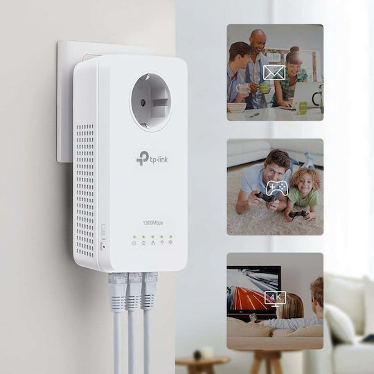 TP-LINK TL-WPA8631P KIT v3 Powerline Wi‑Fi 5 with Passthrough Socket and 3 Gigabit Ethernet Ports