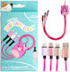 Jazwares Braided USB to Type-C / micro USB / Lightning Cable 2A Ροζ 1.2m B04413