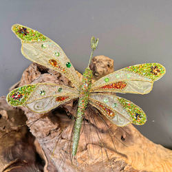 Christmas Ornament Green Dragonfly Glitter