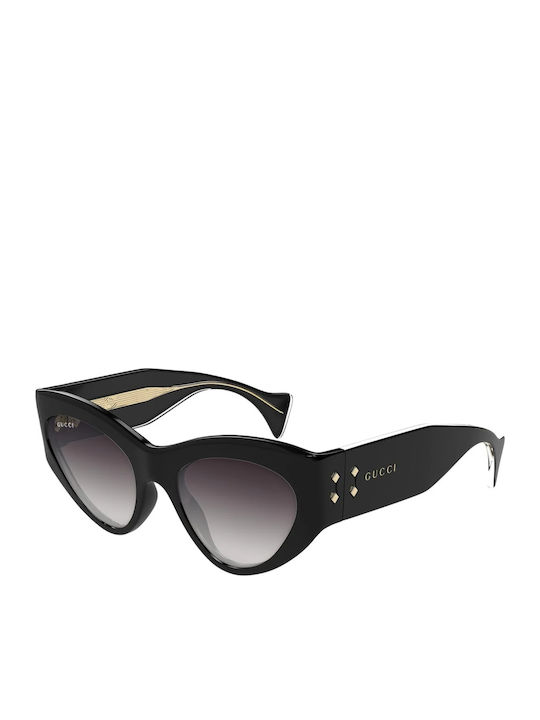 Gucci Damentaschen Sonnenbrille mit Schwarzem Horn umrandetem Rahmen und Grauer Verlaufsfarbe Gläser GG1704S 001