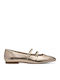 Lederne Damen Ballerinas Spitz zulaufend mit Riemen in Gold Farbe