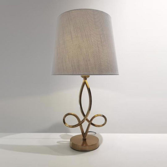 Eurolamp Metal Table Lamp for Socket E27 with Beige Shade and Gold Base