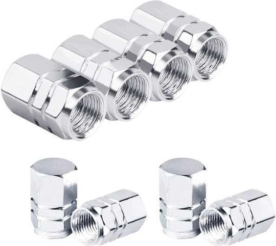 Set 8 Capace Hexagonale Supapă Auto Aliaj de Aluminiu Lungime 1.8 Cm Argintiu