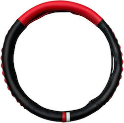 Husă Volan Auto cu Diametru 38cm din Piele ecologică Negru cu Cusătură Neagră