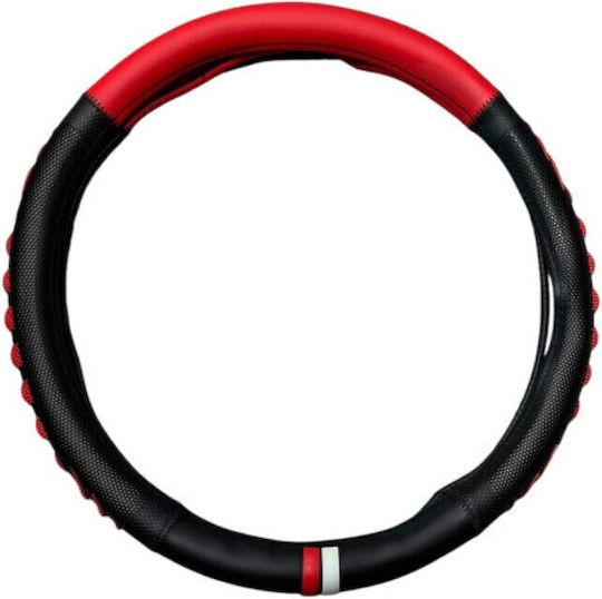 Husă Volan Auto cu Diametru 38cm din Piele ecologică Negru cu Cusătură Neagră