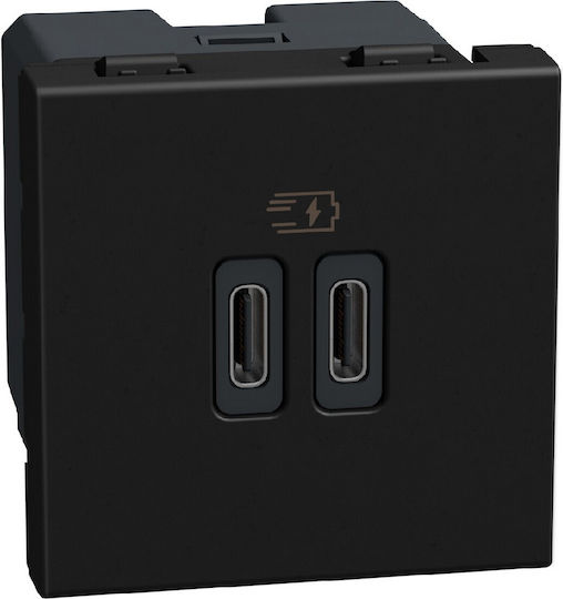 Πρίζα Φόρτισης 2 Usb C+ C 30w 2 Στοιxείων Dark Light Now