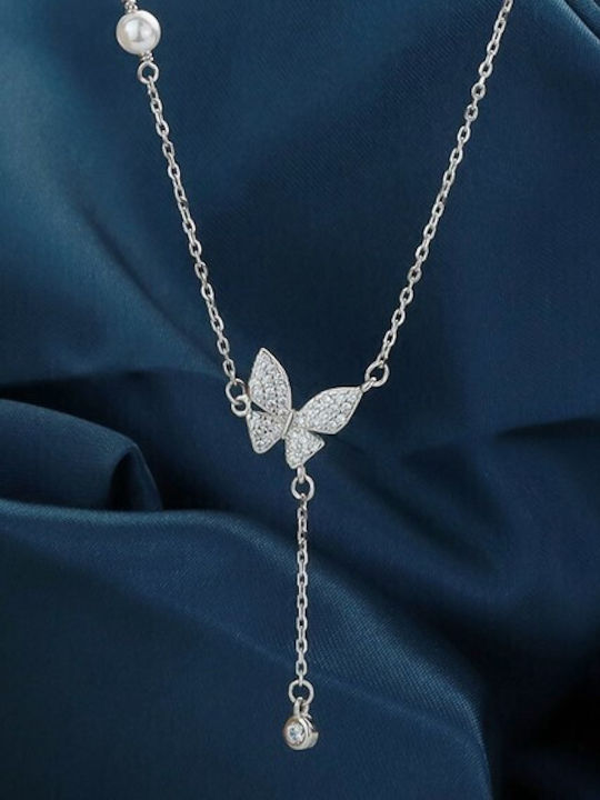 By Queen Κολιέ Butterfly Μαργαριτάρι Zircon Ασημένιο By Queen Κολιέ Butterfly Μαργαριτάρι Zircon Ασημένιο