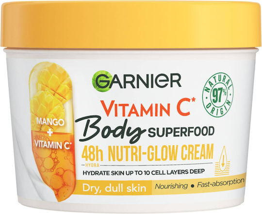 Garnier Superfood Mango + Vitamin C Ενυδατική Κρέμα Σώματος με Βούτυρο Καριτέ για Ξηρές Επιδερμίδες 380ml