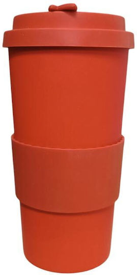 Κούπα Bamboo Καπάκι Σιλικόνης Πορτοκαλί 500ml 067018 Bamboo Fibre