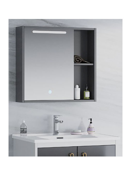 Martin Badezimmerspiegel LED aus Sperrholz mit Schrank 60x64cm Gray