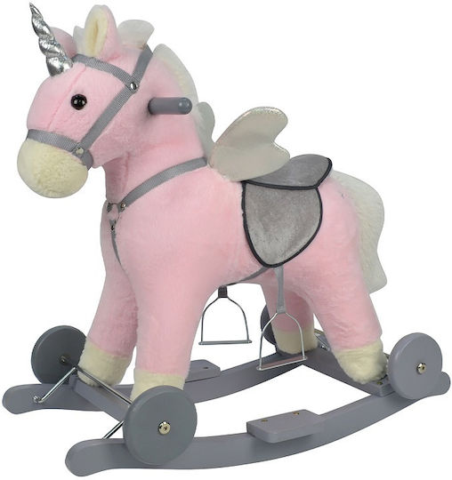 Chipolino Wooden Rocking Toy Horse for 18+ months with Sounds & Wheels with Max Load Capacity 50kg Pink