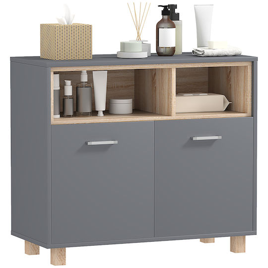 HomCom Furniture Bathroom Cabinet L80xW35xH70cm Natural