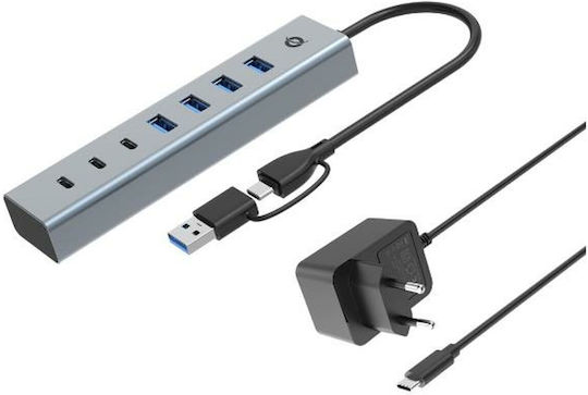 Conceptronic Hub 7 Θυρών USB 3.2 με σύνδεση USB-A / USB-C Ασημί