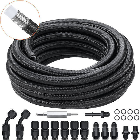 Vevor 6an Kraftstoffleitung Kit 25 Fuß Kraftstoffschlauch Kit 5/16" Nylon Edelstahl Kit Leitung Kraftstoffleitung PTFE E85 Öl Gas Diesel Schlauchend Kit 15 Stück Drehgelenk Adapter Kit Schwarz