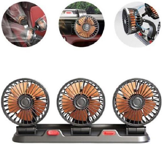 Triple Car Lighter Fan 12v Extendable Arms T-105