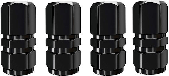 Aluminum Valve Caps Set 4 Pcs Hexagonal Black OEM