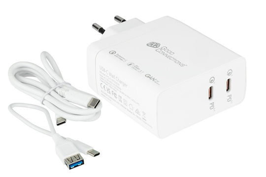 Good Connections Charger GaN with 2 USB-C Ports and Cable USB-C - USB-C 140W Power Delivery / Quick Charge 5.0 Whites