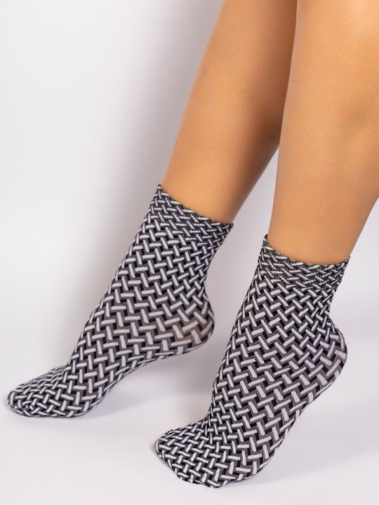Damen-Mid-Calf-Socken Schwarz & Weiße Linien Linea D'oro K046-schwarz