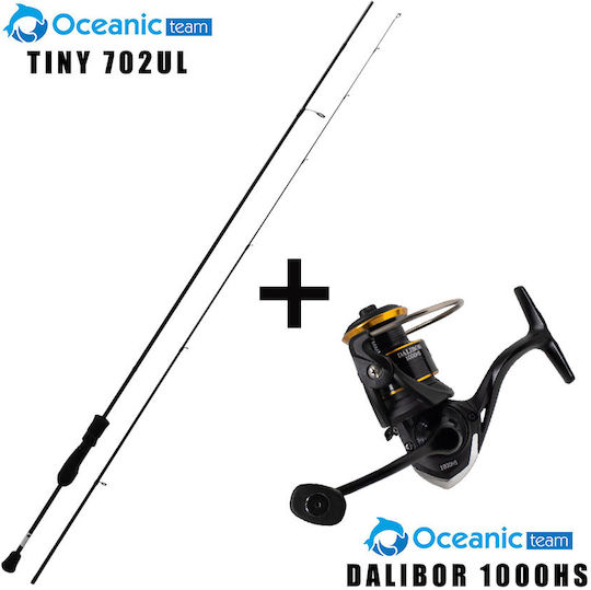Oceanic Tiny 702ul + Oceanic Team Dalibor 1000hs Fishing Rod for Light Rockfishing 2.13m 0.8-6gr