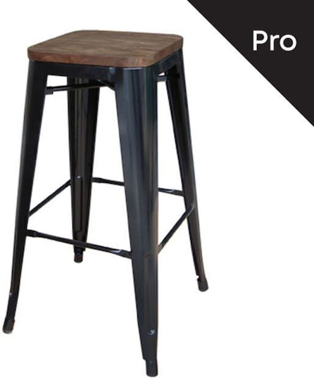 Metallic Bar Stool Relix Black Dark Oak 43x43x76cm