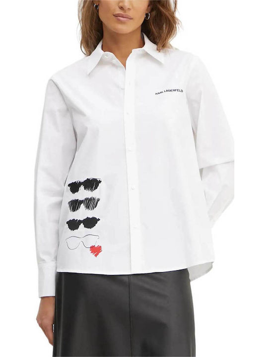 Langärmelig Damen Hemd White
