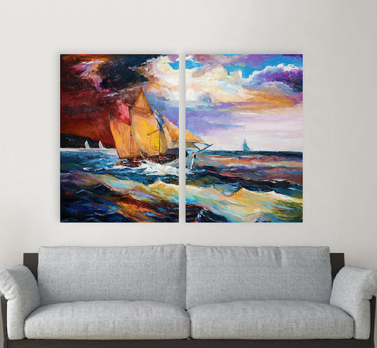 Canvas Painting Sailing Ship Diptych 120x80cm 2 Pieces 60x80cm