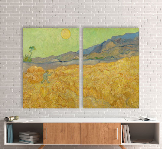 Canvas Painting Wheatfield A Reaper Van Gogh Diptych 100x70cm 2 Pieces 50x70cm