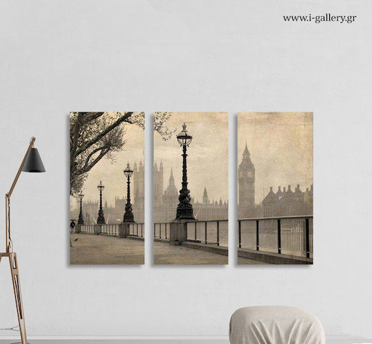 Πίνακας Καμβά Big Ben View London Τρίπτυχος Τρίπτυχο 60x40 Cm 3τμχ 20x40cm