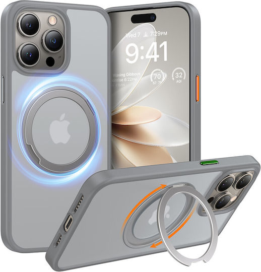 Torras Ostand Umschlag Rückseite Silikon Gray (iPhone 15 Pro)