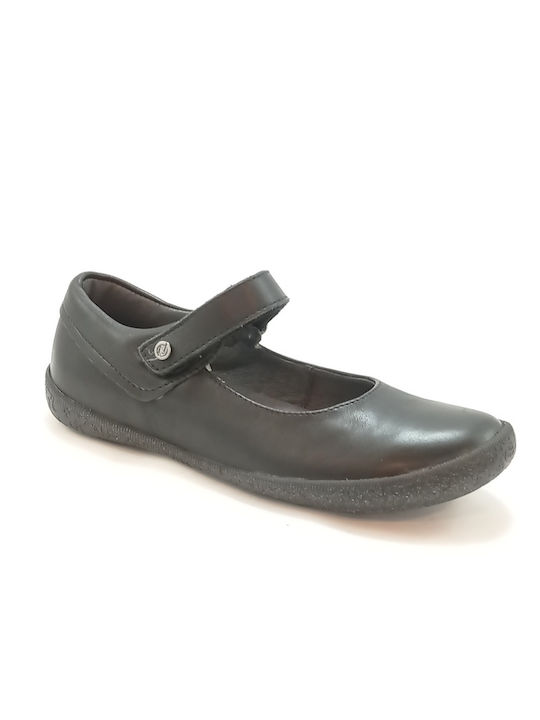 Kids Anatomic Leather Ballerinas with Hoop & Loop Closure Black