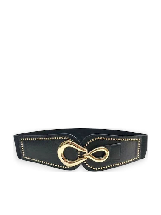 Wide Elastic Women's Belt Black/Gold