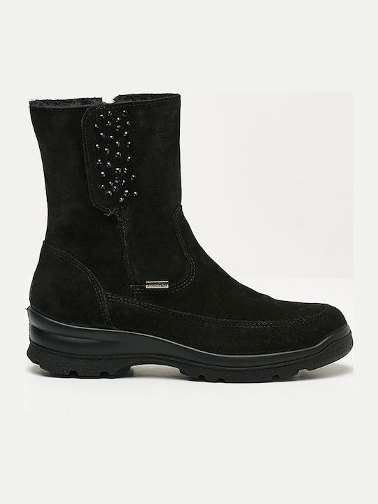 Leder Stiefeletten Damen mit Pelz Schwarz